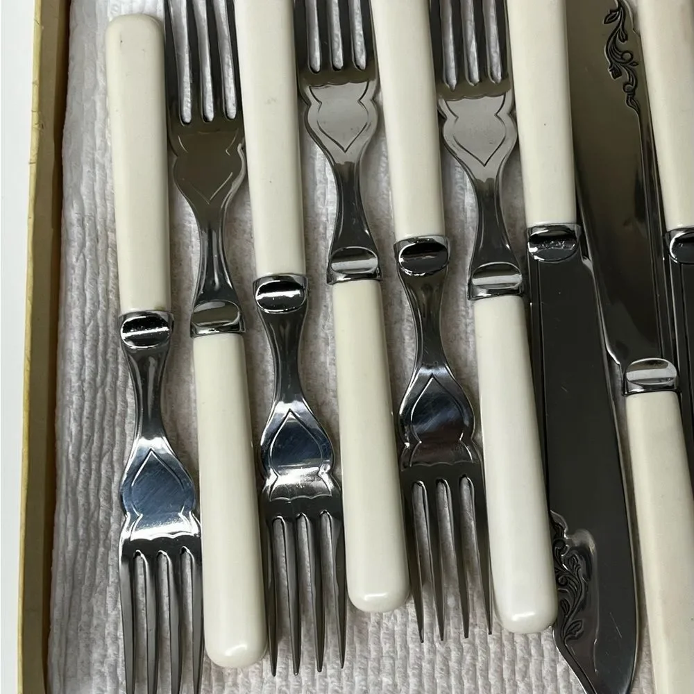 Fish Cutlery‎ Knives and Forks 6 Set Boxed Stainless Steel England Vintage